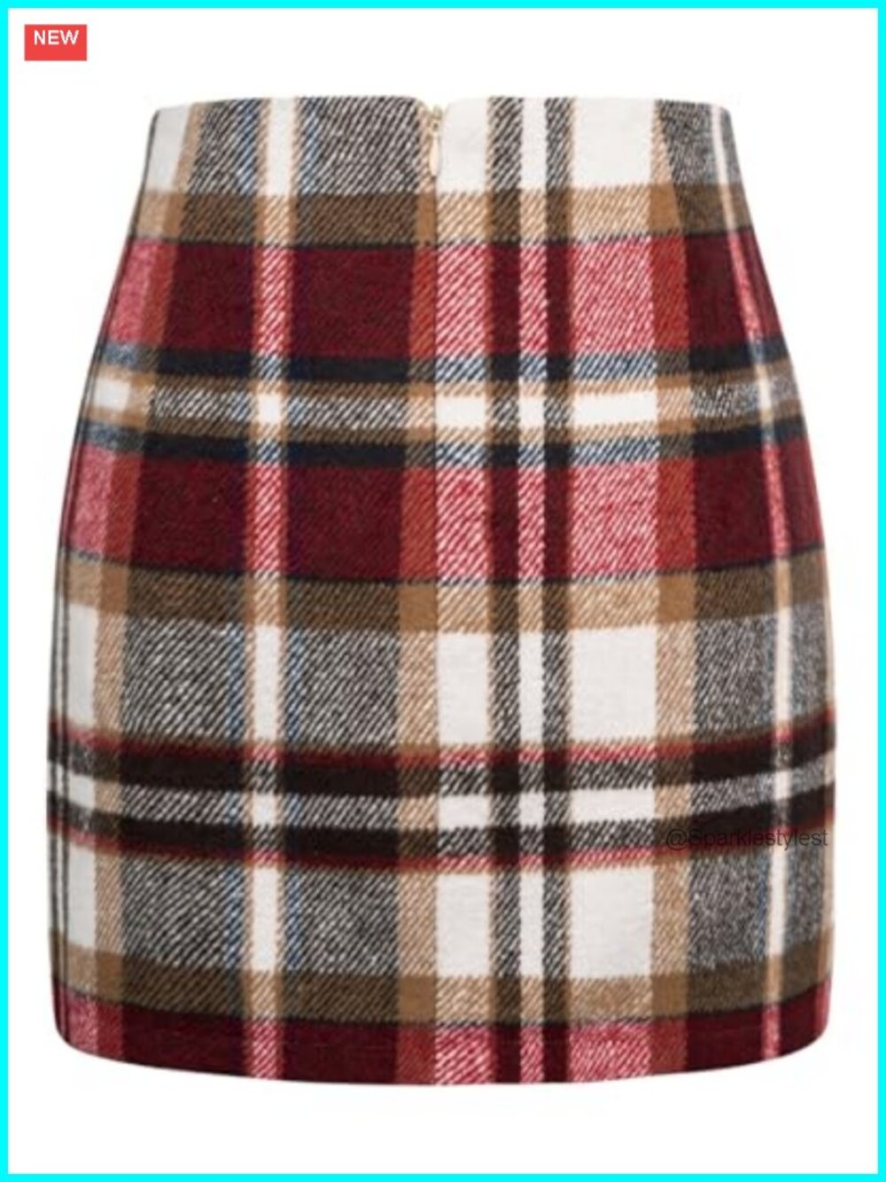 Plaid Pencil Mini Skirt High Waisted Stretch Bodycon Faux Wool